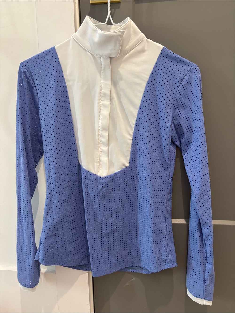 Womens Blue Perforated Long Sleeve Show Shirt